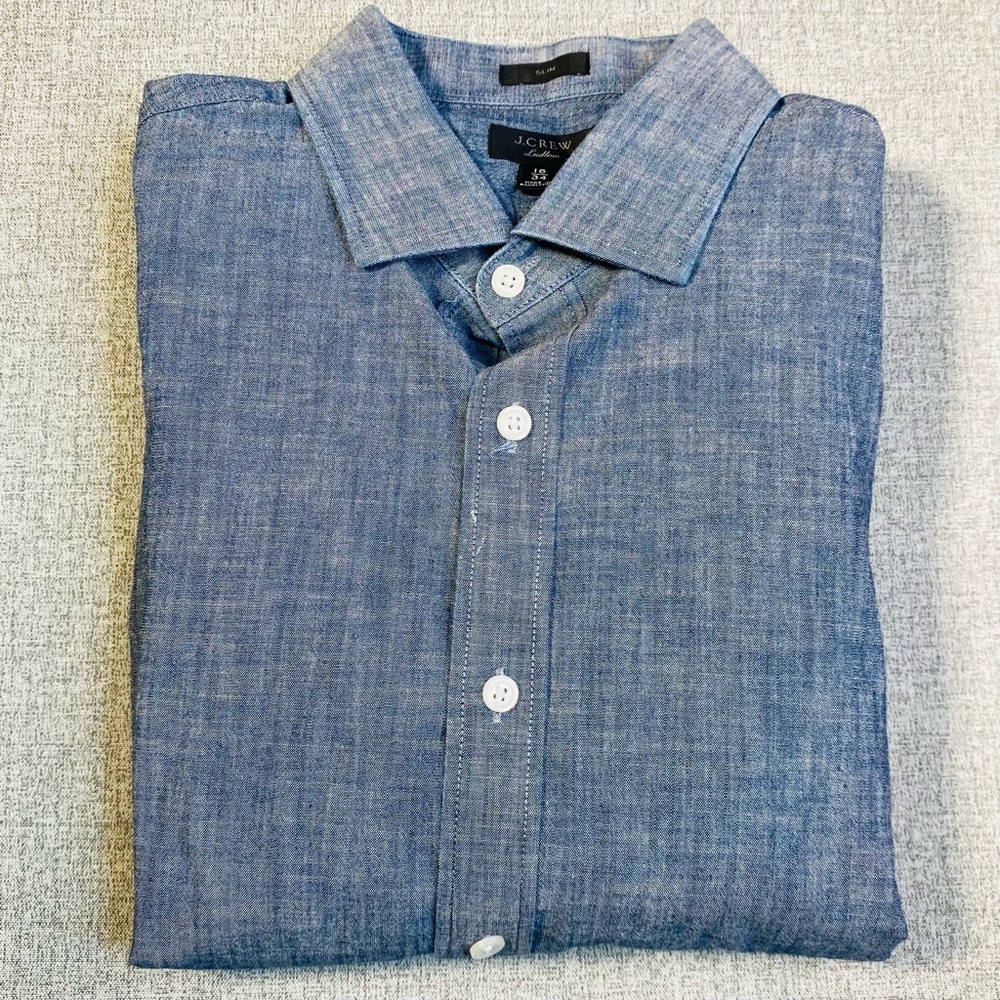 J. Crew Ludlow Chambray Denim Shirt Men’s 16/34 Slim Fit Button Front